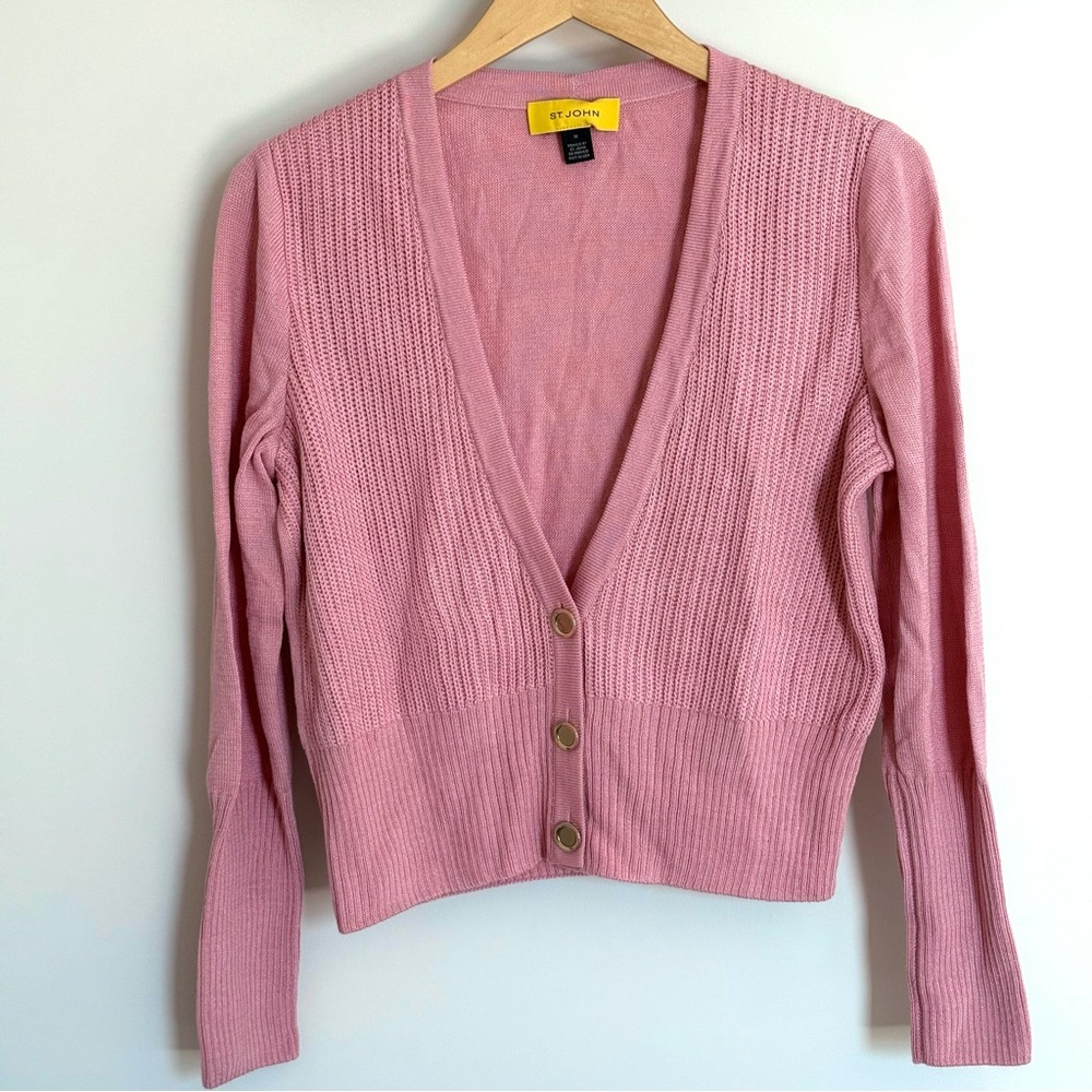 St. John Bubblegum Pink Wool Blend Cardigan Size Medium
